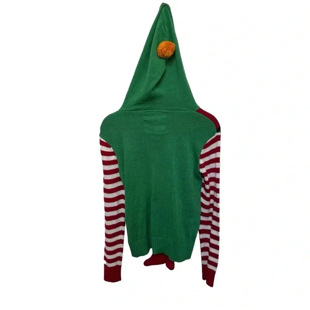 American Stitch Mens Elf Novelty Christmas Sweater Hoodie Green Red Large
